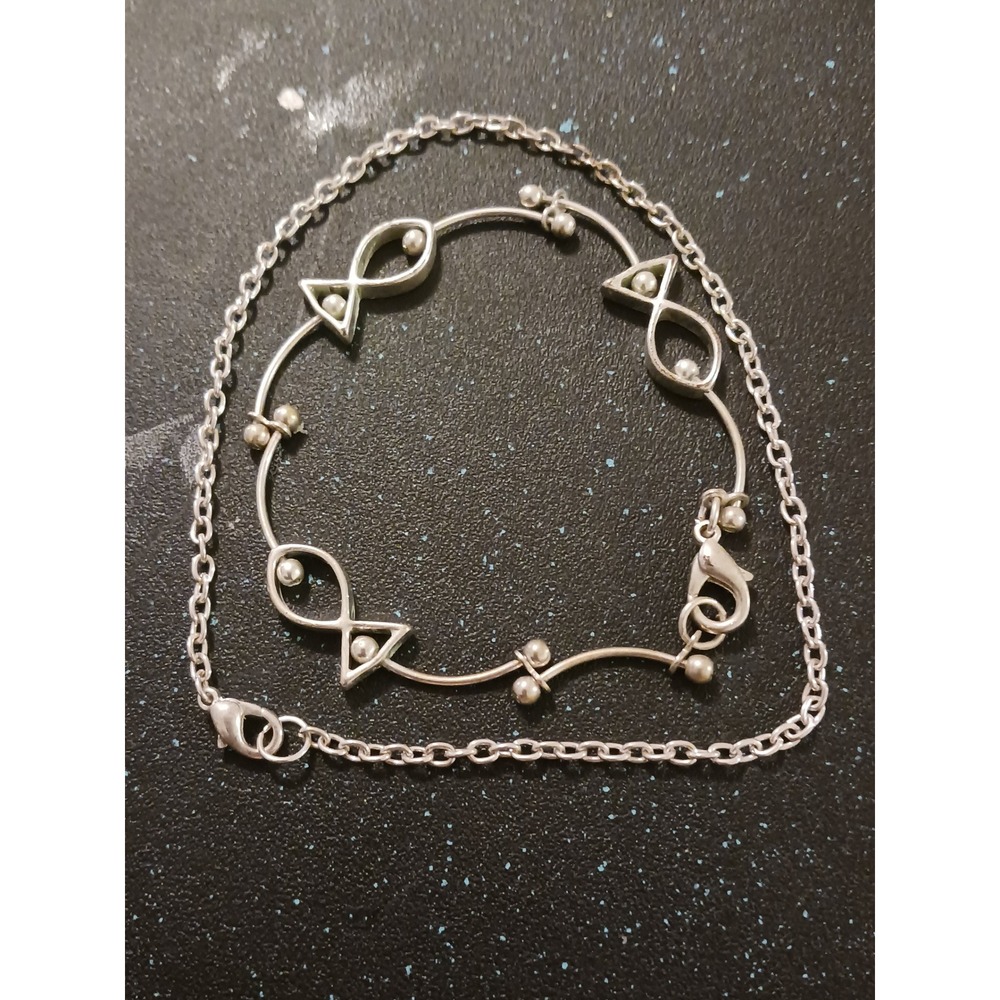 Fish Bracelet and Anklet Set Silver Tone Religious Jewelry